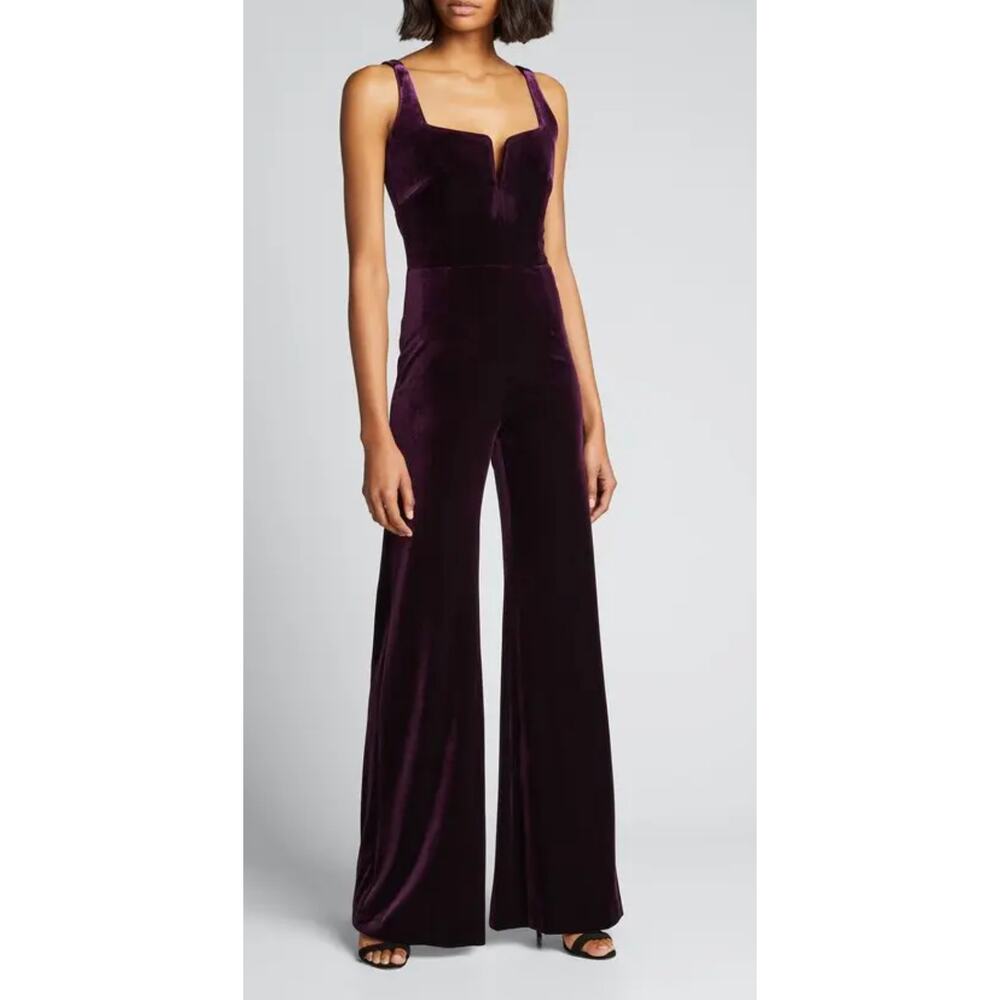 Galvan London Velvet Corset Wide Leg Jumpsuit Purple Womens Size 8 Sleeveless